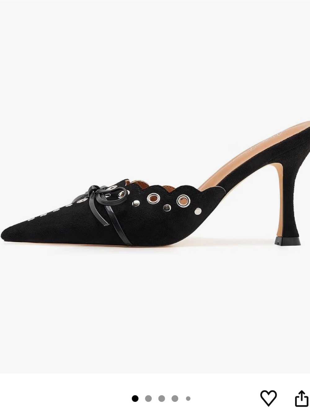 Amazon Black Pointed-Toe Heeled Mule with Grommet Detail